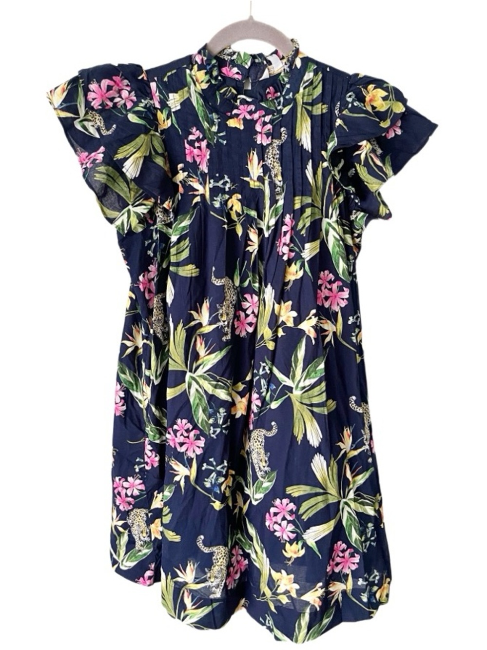 Crown & Ivy Botanical Shirt Dress Women's Small Preppy Tropical Jungle Resort